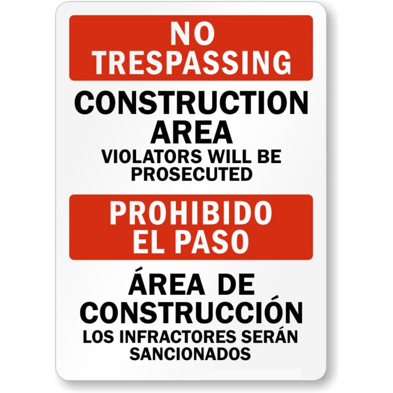 Bilingual Construction Area Aluminum Weatherproof  Sign