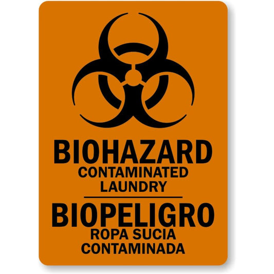 Bilingual Contaminated Laundry Biohazard Aluminum Weatherproof  Sign