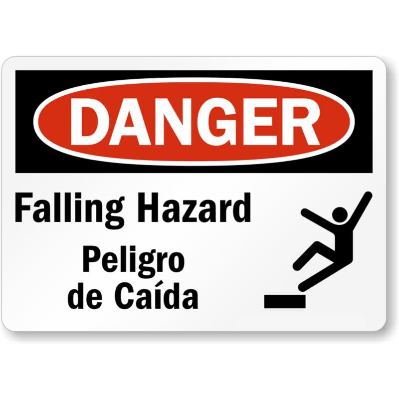 Bilingual Danger Falling Hazard Aluminum Weatherproof  Sign