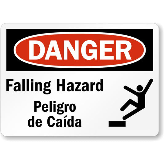 Bilingual Danger Falling Hazard Aluminum Weatherproof  Sign