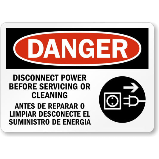 Bilingual Disconnect Power Aluminum Weatherproof  Sign