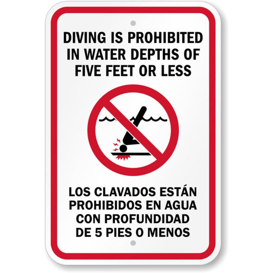Bilingual Diving Prohibited Aluminum Weatherproof  Sign