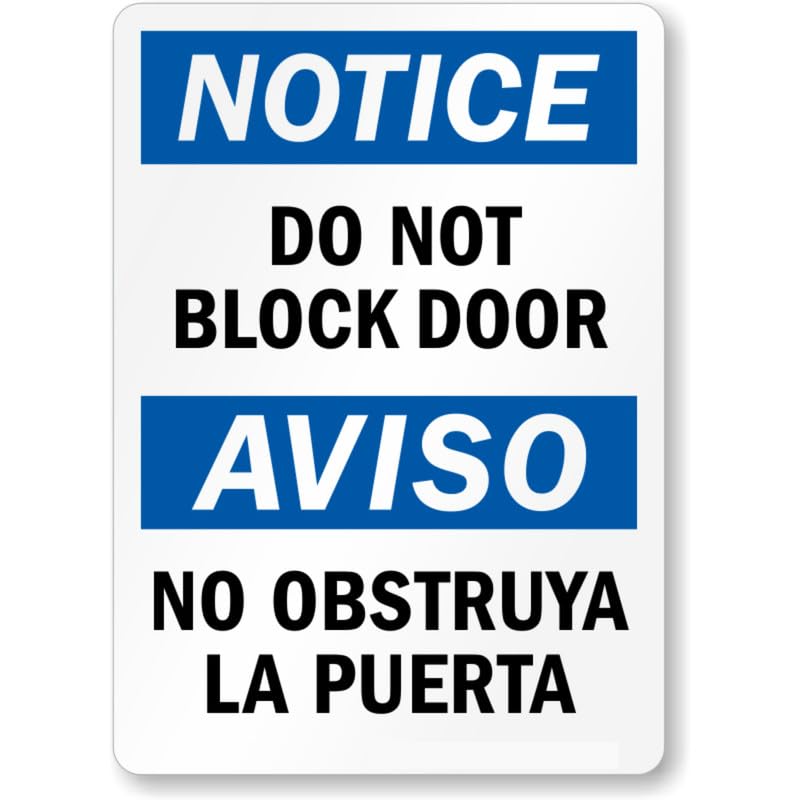 Bilingual Do Not Block Door Aluminum Weatherproof  Sign