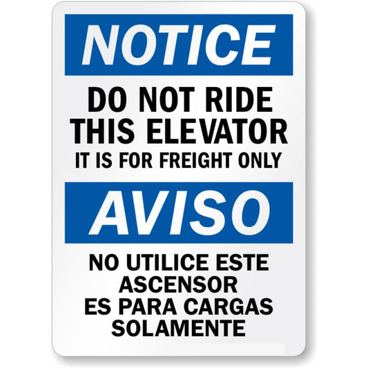 Bilingual Do Not Ride Elevator Aluminum Weatherproof  Sign