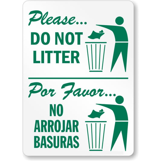 Bilingual Do Not Trash Litter Aluminum Weatherproof  Sign