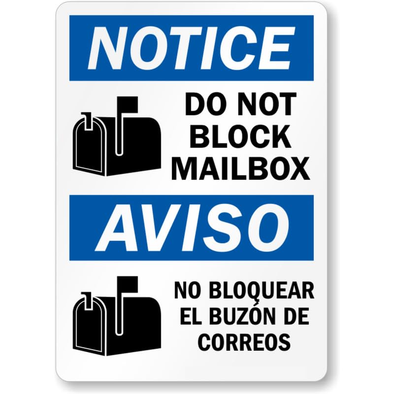 Bilingual Dont Block Mailbox Aluminum Weatherproof  Sign