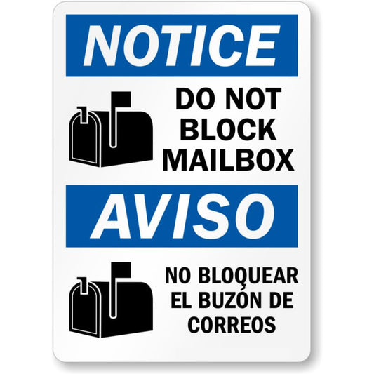 Bilingual Dont Block Mailbox Aluminum Weatherproof  Sign