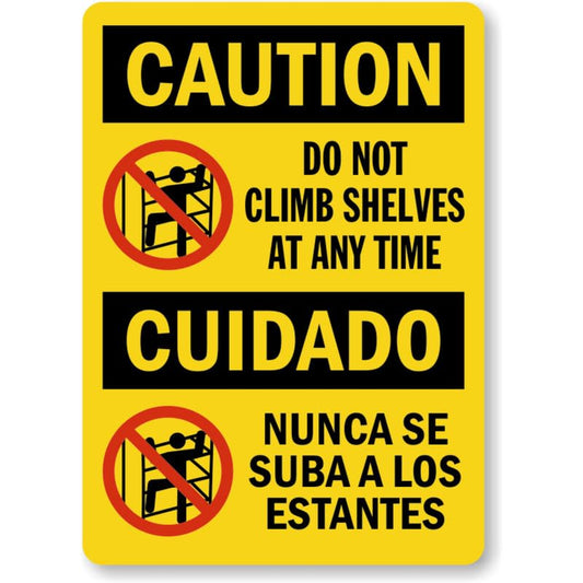 Bilingual Dont Climb Shelves Aluminum Weatherproof  Sign