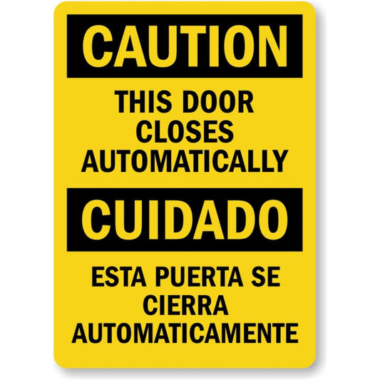 Bilingual Door Closes Automatically Aluminum Weatherproof  Sign