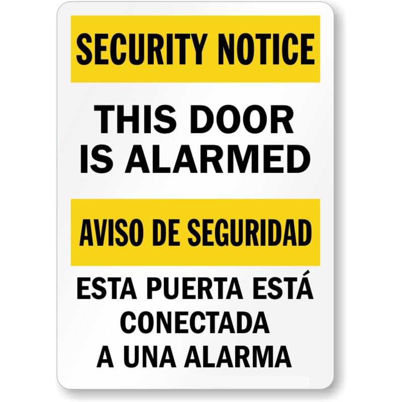 Bilingual Door Is Alarmed Aluminum Weatherproof  Sign