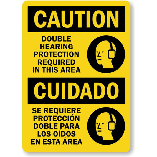 Bilingual Double Hearing Protection Aluminum Weatherproof  Sign