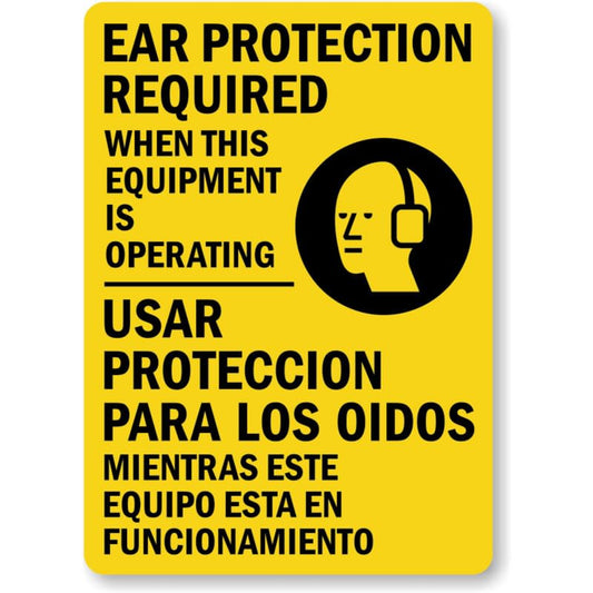 Bilingual Ear Protection Ppe Aluminum Weatherproof  Sign