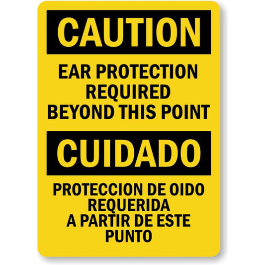 Bilingual Ear Protection Required Aluminum Weatherproof  Sign