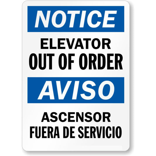 Bilingual Elevator Out Order Aluminum Weatherproof  Sign