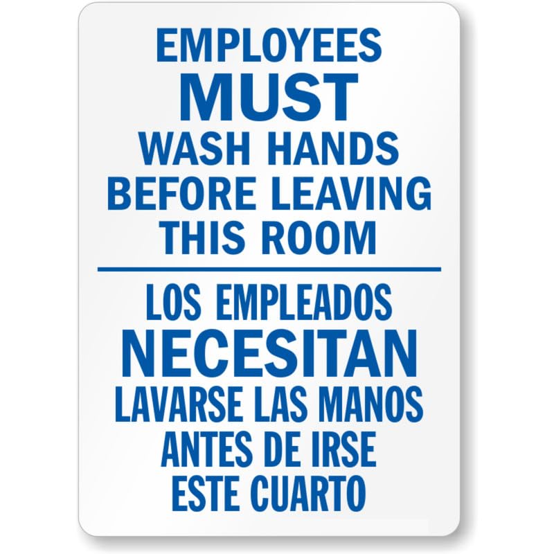 Bilingual Employees Wash Hands Aluminum Weatherproof  Sign