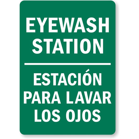 Bilingual Eyewash Station Aluminum Weatherproof  Sign