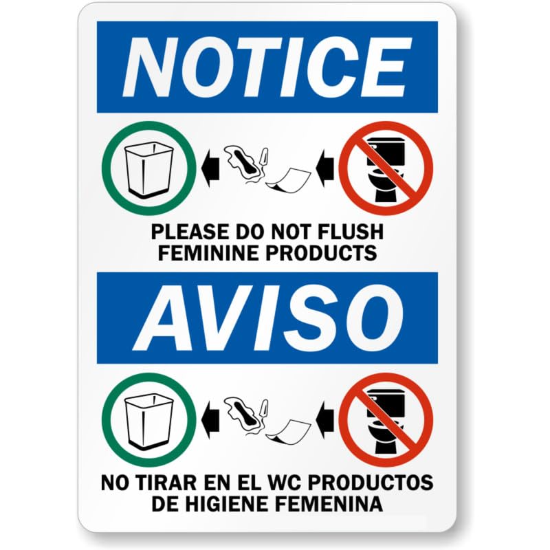 Bilingual Feminine Products Notice Aluminum Weatherproof  Sign