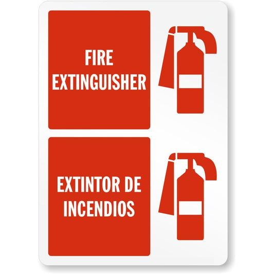 Bilingual Fire Extinguisher Aluminum Weatherproof  Sign