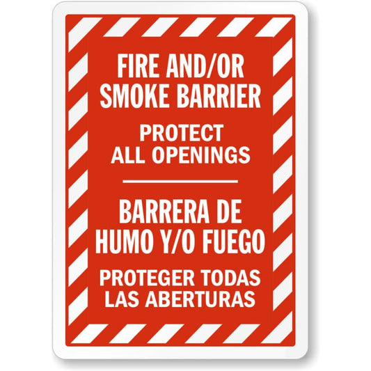 Bilingual Fire Smoke Barrier Aluminum Weatherproof  Sign