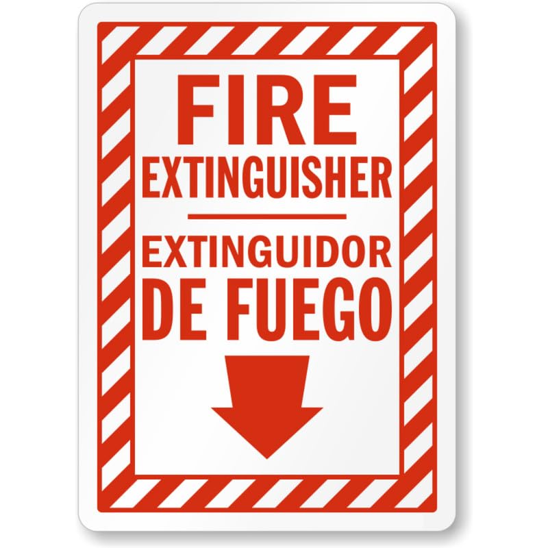 Bilingual Fire Extinguisher Aluminum Weatherproof  Sign