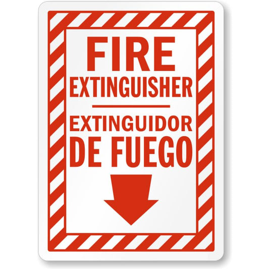 Bilingual Fire Extinguisher Aluminum Weatherproof  Sign
