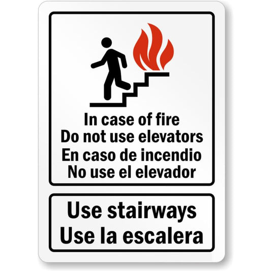 Bilingual Fire No Stairways Aluminum Weatherproof  Sign
