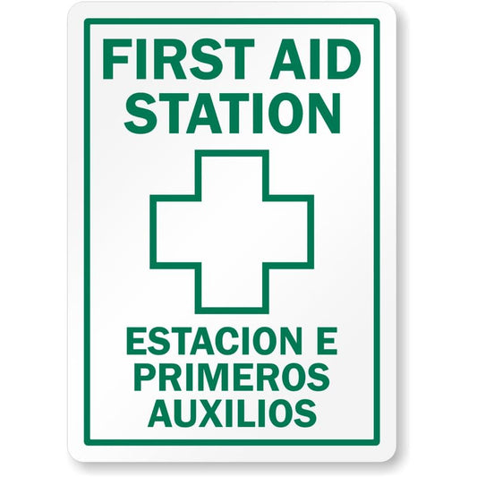 Bilingual First Aid Station Aluminum Weatherproof  Sign