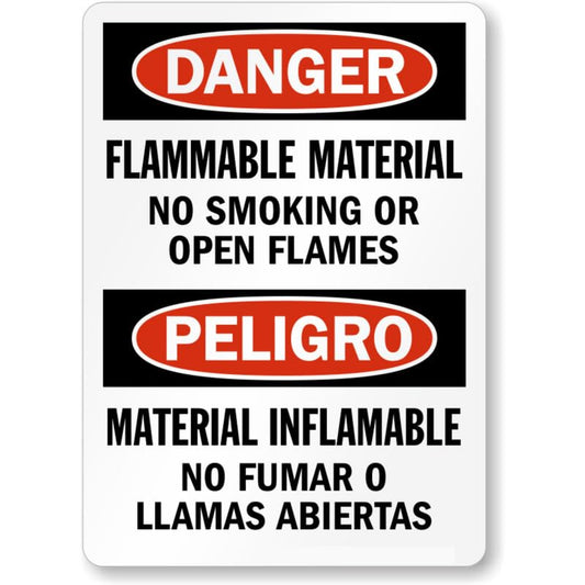 Bilingual Flammable No Smoking Aluminum Weatherproof  Sign