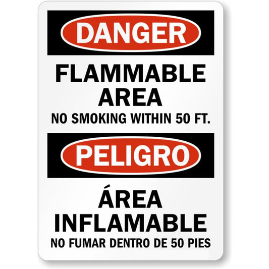 Bilingual Flammable No Smoking Aluminum Weatherproof  Sign