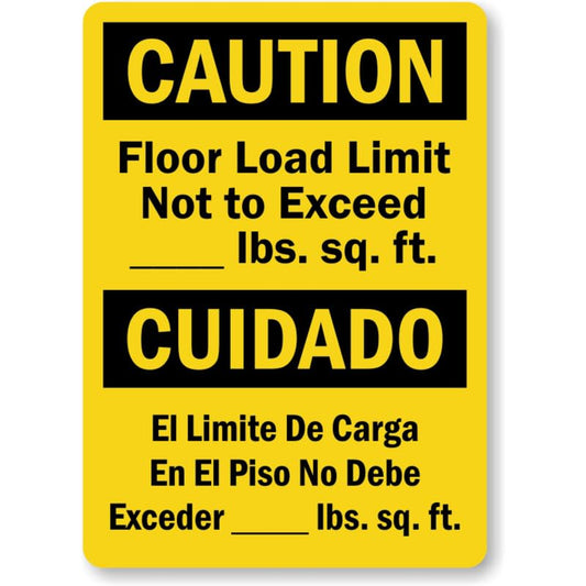 Bilingual Floor Load Limit Aluminum Weatherproof  Sign