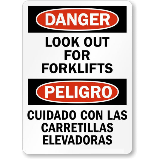 Bilingual Forklifts Danger Aluminum Weatherproof  Sign