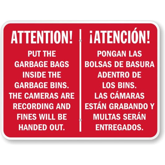 Bilingual Garbage Bags Rules Aluminum Weatherproof  Sign