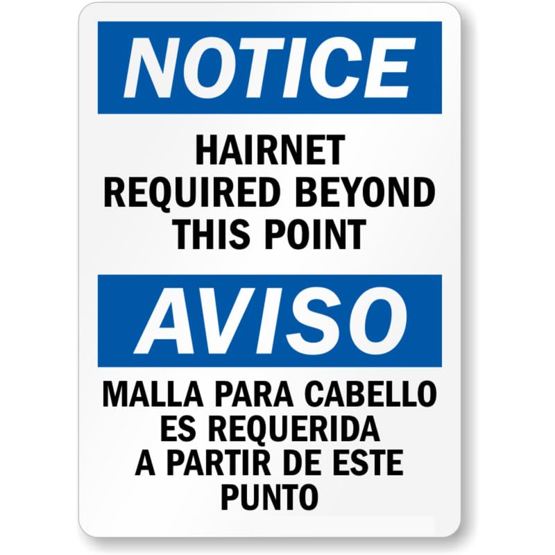 Bilingual Hairnet Required Aluminum Weatherproof  Sign
