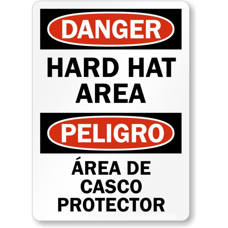 Bilingual Hard Hat Danger Aluminum Weatherproof  Sign
