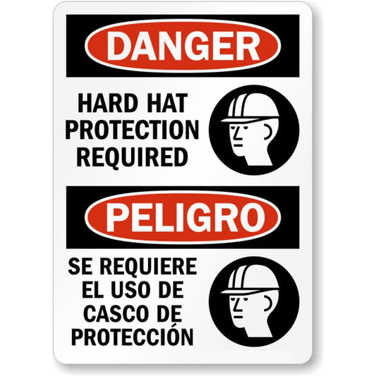 Bilingual Hard Hat Required Aluminum Weatherproof  Sign