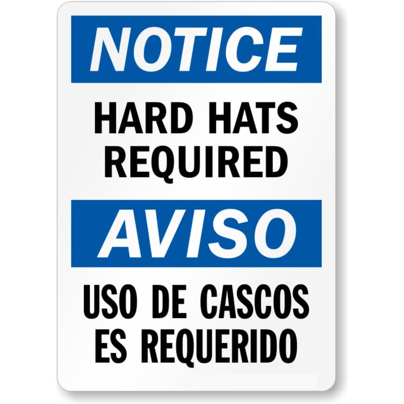 Bilingual Hard Hats Required Aluminum Weatherproof  Sign