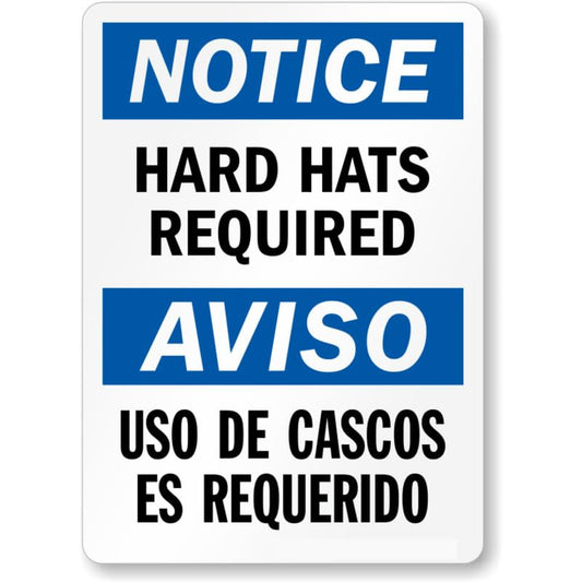 Bilingual Hard Hats Required Aluminum Weatherproof  Sign