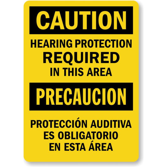Bilingual Hearing Protection Required Aluminum Weatherproof  Sign