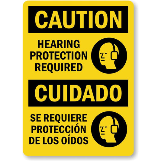 Bilingual Hearing Protection Required Aluminum Weatherproof  Sign
