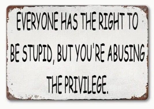 Everyone Has the Right to Be Stupid Sign Aluminum Weatherproof Sign p1224