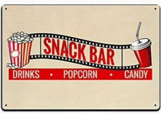 Theater Snack Bar Drinks Popcorn Candy Sign Aluminum Weatherproof Sign p1224