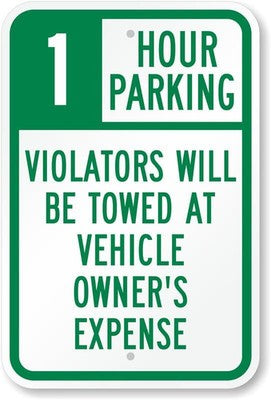 1 Hour Parking Business Aluminum Sign — product artwork