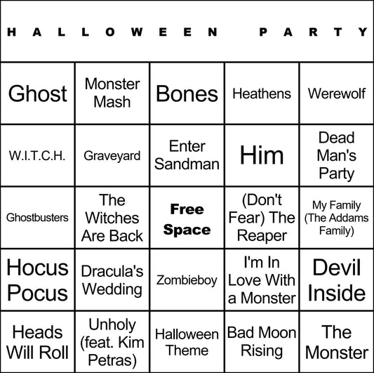 Halloween Party 100 Music Bingo Cards Printed And Laminated With Playlists