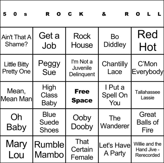 50s Rock & Roll 100 Music Bingo Cards Printed And Laminated With Playlists