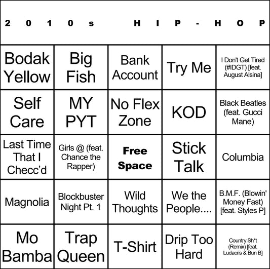 2010s Hip-Hop 100 Music Bingo Cards Printed And Laminated With Playlists