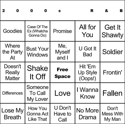 2000s R&B 100 Music Bingo Cards Printed And Laminated With Playlists