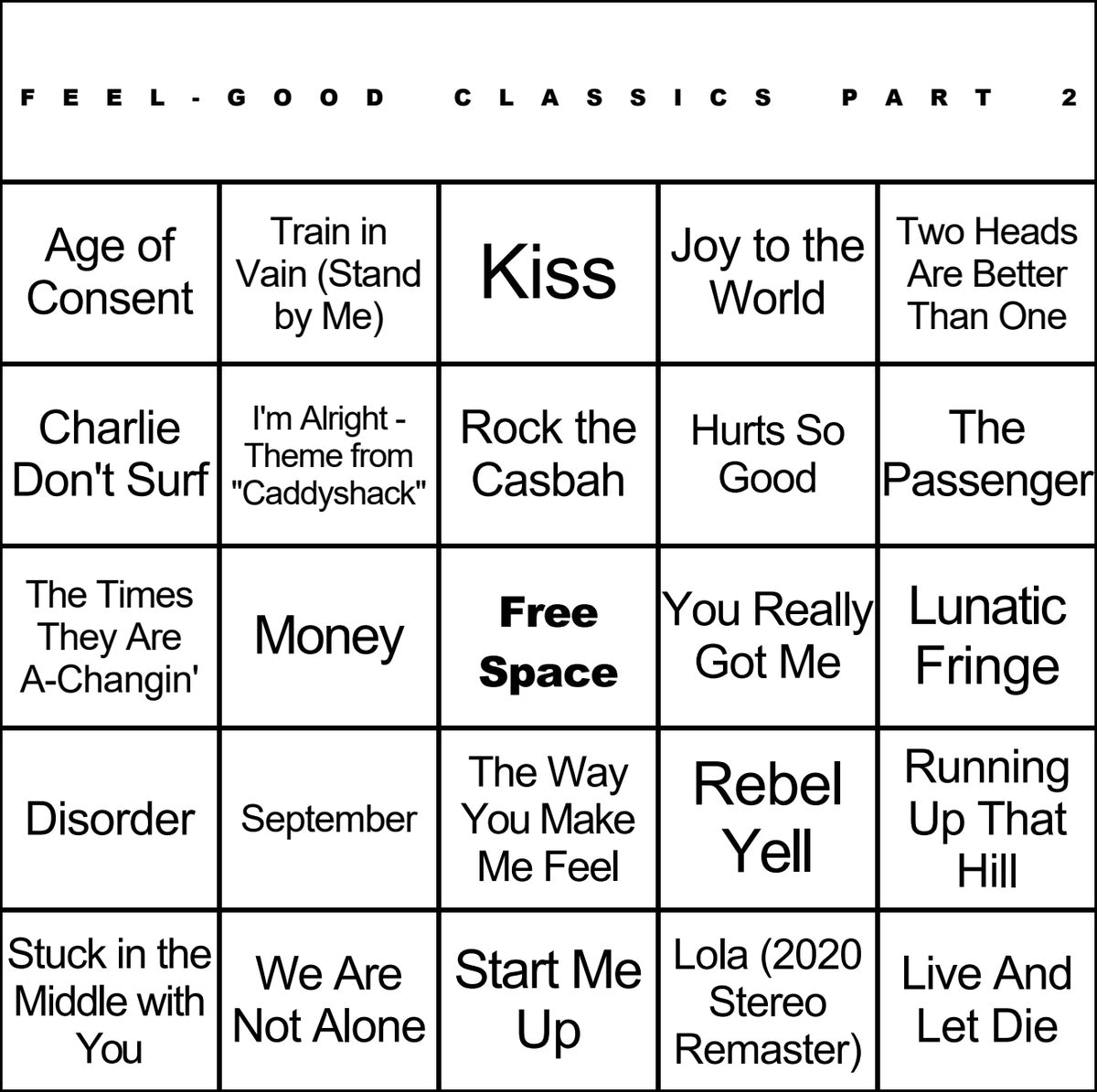 Feel-Good Classics Part 2 100 Music Bingo Cards Printed And Laminated With Playlists