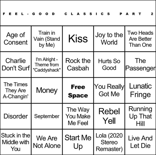 Feel-Good Classics Part 2 100 Music Bingo Cards Printed And Laminated With Playlists