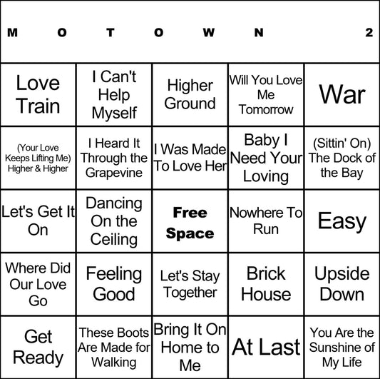 Motown 2 100 Music Bingo Cards Printed And Laminated With Playlists