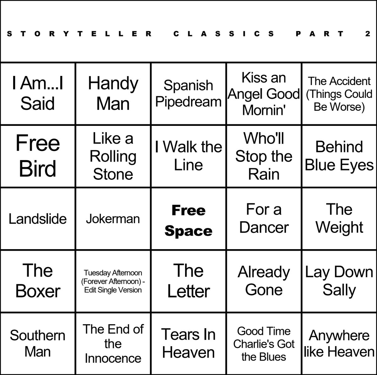 Storyteller Classics Part 2 music bingo card example